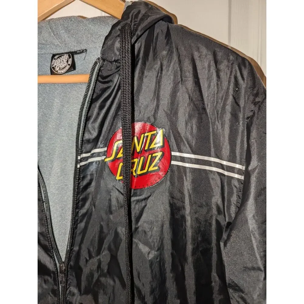 SANTA CRUZ Men's Dot Hooded Windbreaker Jacket Black with Logo US Men's size S